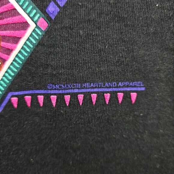 Vintage Heartland Apparel Oregon Shirt XL Black Deer Nature Puff Paint Aztec 90s - Picture 3 of 9